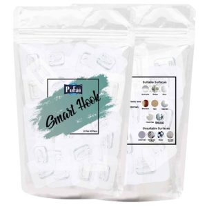 PUFAI Transparent Adhesive Hooks – 20 Sets / 40 Pieces